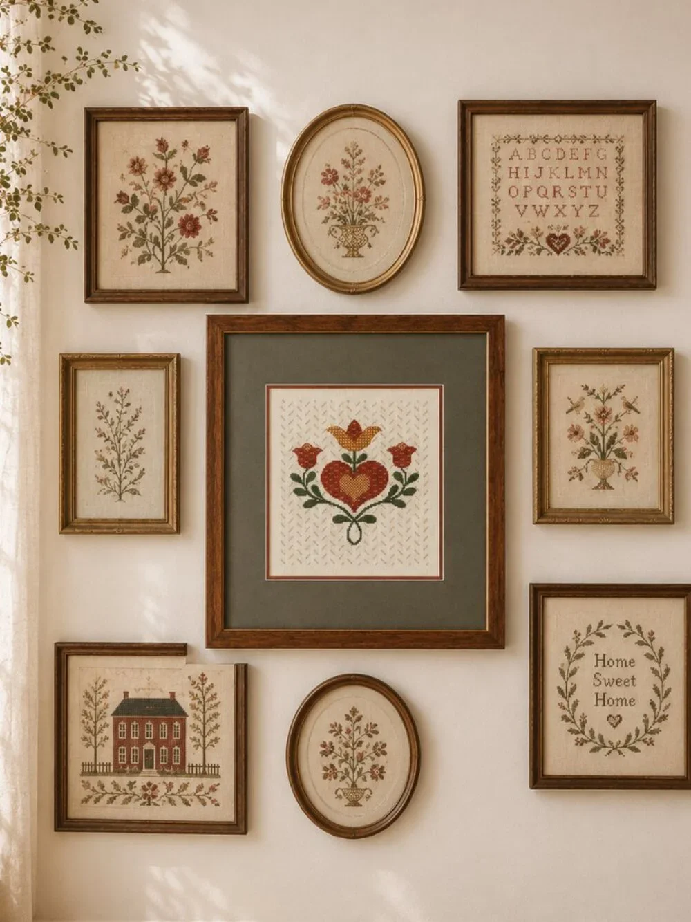 Vintage Cross Stitch Folk-Art Floral Botanical Needlework